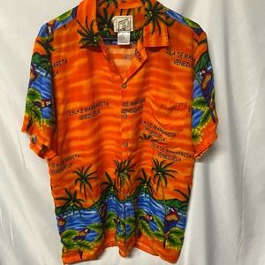 Coconut Pier Shirt Hawaiian Margarita Palm Trees Parrots Sz XL Vintage Venezuela